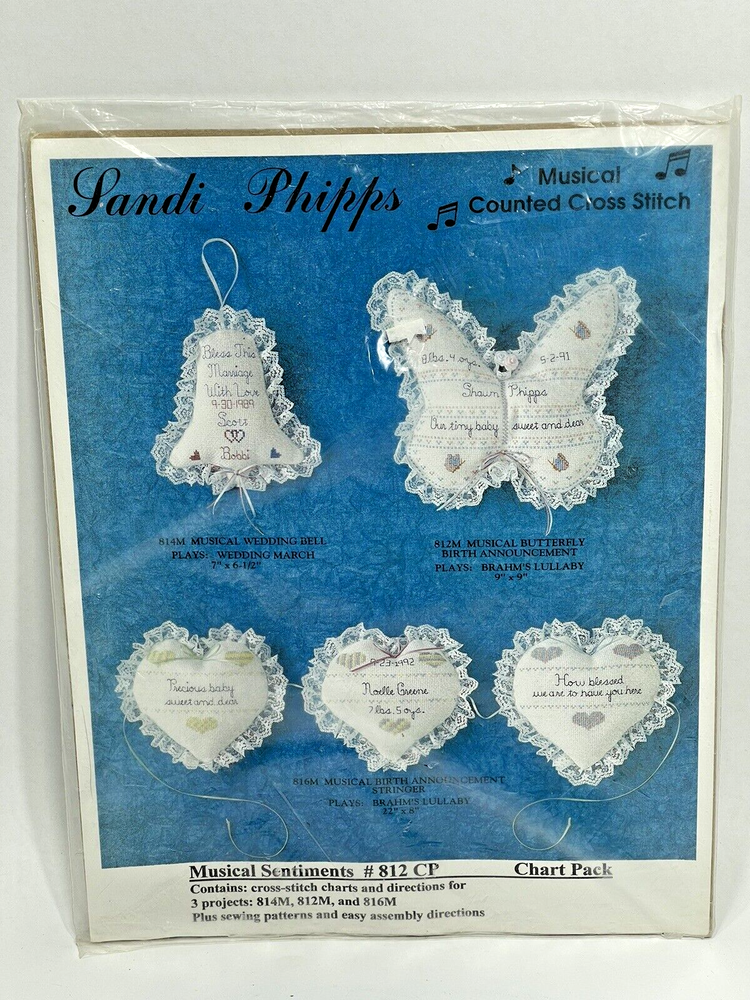 Sandi Phipps Musical Sentiments #812 CP - Chart Pack - 3 Projects -Birth/Wedding
