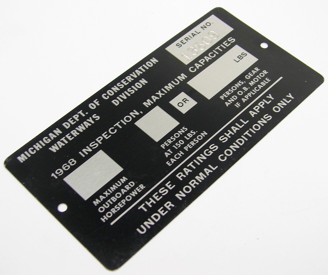 Vintage 1968 Michigan Boat Inspection Tag Metal License Plate Max Passengers Sig