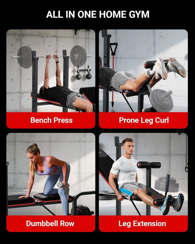 HARISON Adjustable Weight Bench with Squat Rack & Leg Developer, Home Gym System