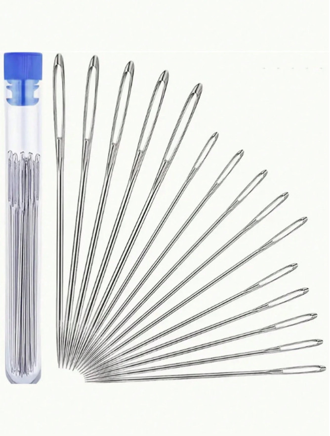 15-Pieces Big Eye Needle Set for Hand Sewing, Includes Needle Bottle