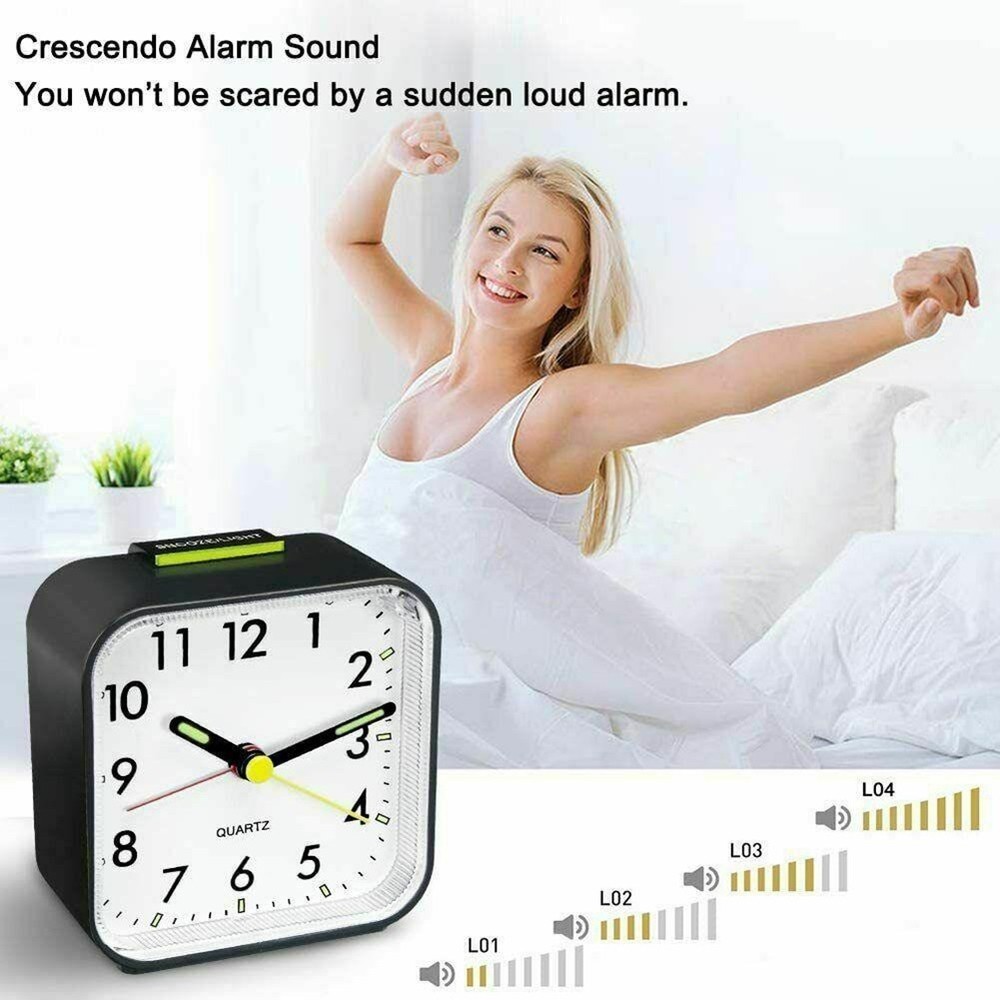 Quiet Analog Alarm Clock with Night Light and Adjustable Snooze Settings
