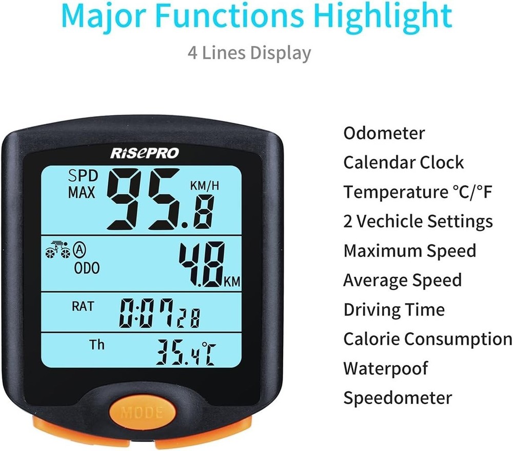 Wireless Bicycle Speedometer & Odometer with Backlight - YT-813 Elegance