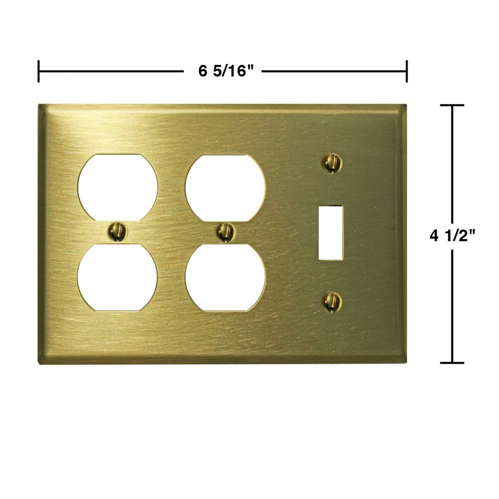 2 Switchplate Brushed Solid Brass Toggle Double Outlet | Renovator's Supply