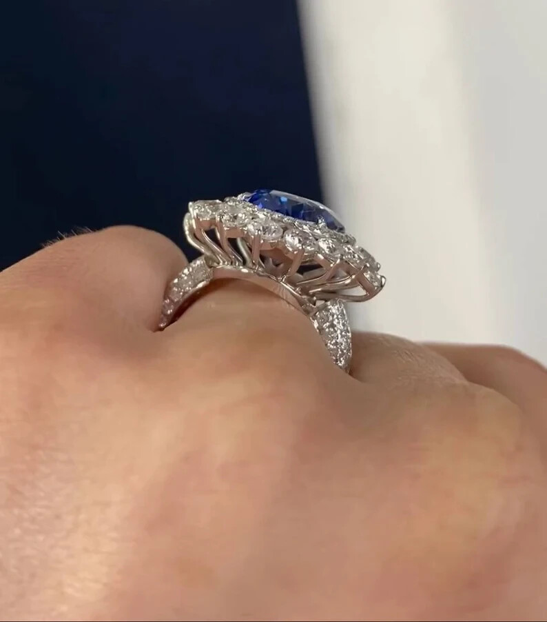6.00 Ct Natural Sapphire Diamond Engagement Wedding Ring 14K White Gold Size 6