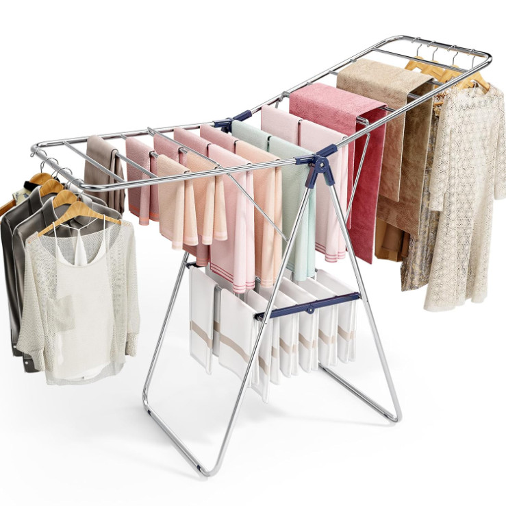 Clothes Drying Rack, Height-Adjustable, Foldable Gullwings Laundry Drying Rack