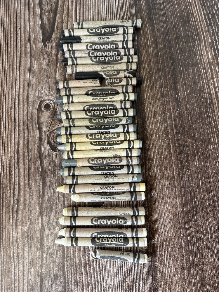 Lot Binney & Smith Crayola Crayons Black Gray White Silver Timberwolf USED