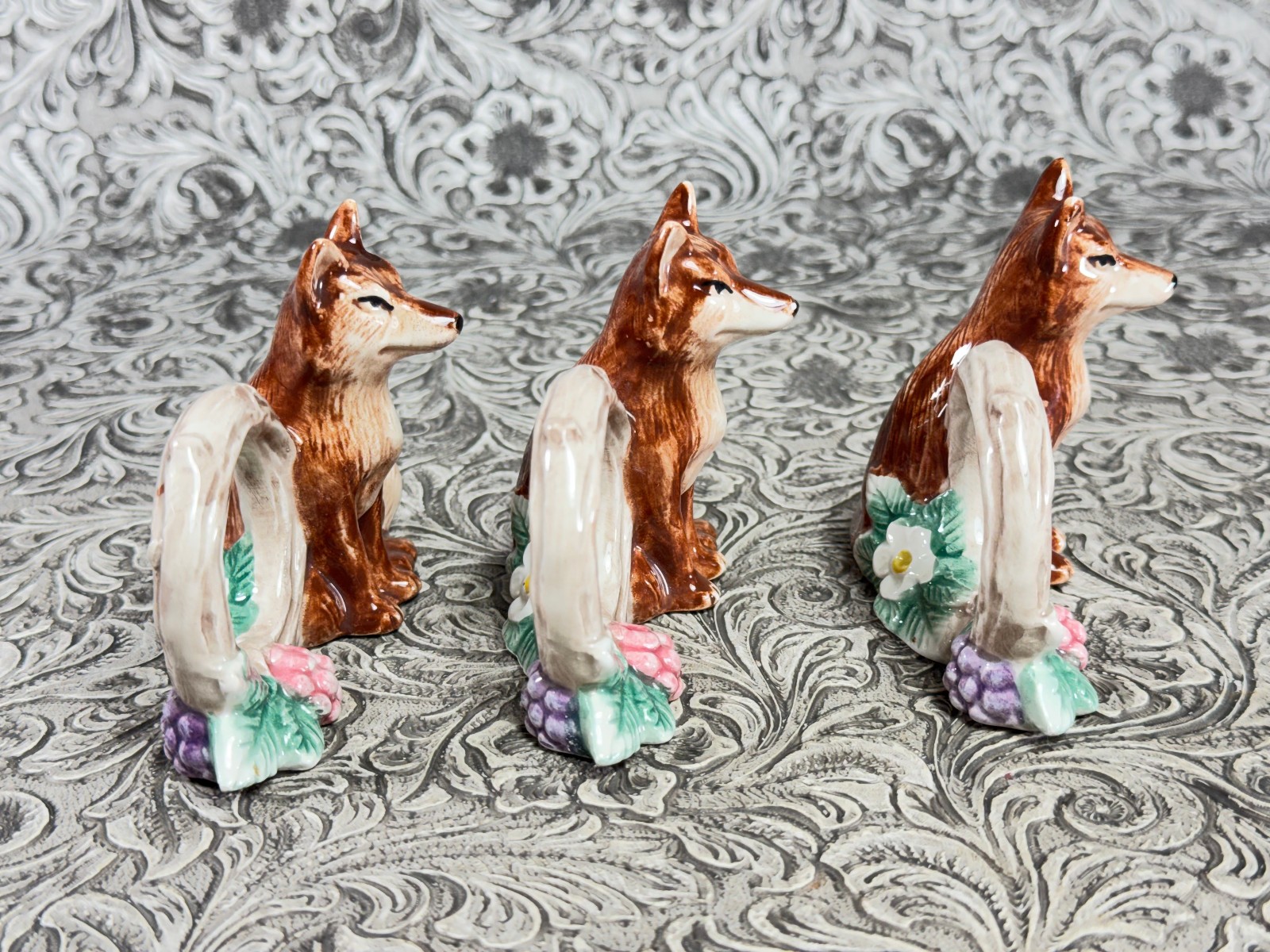 Vintage Fitz & Floyd Reynard The Fox Napkin Rings 1990 Woodland FF Christmas