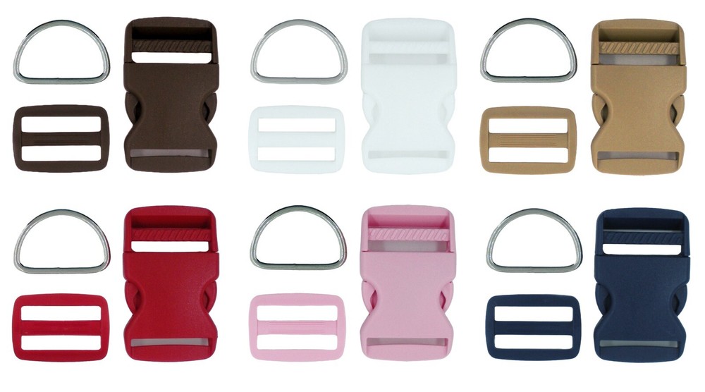 1.5" Colored Dog Collar HARDWARE KITS 6 Color Choice buckle-slide-D ring
