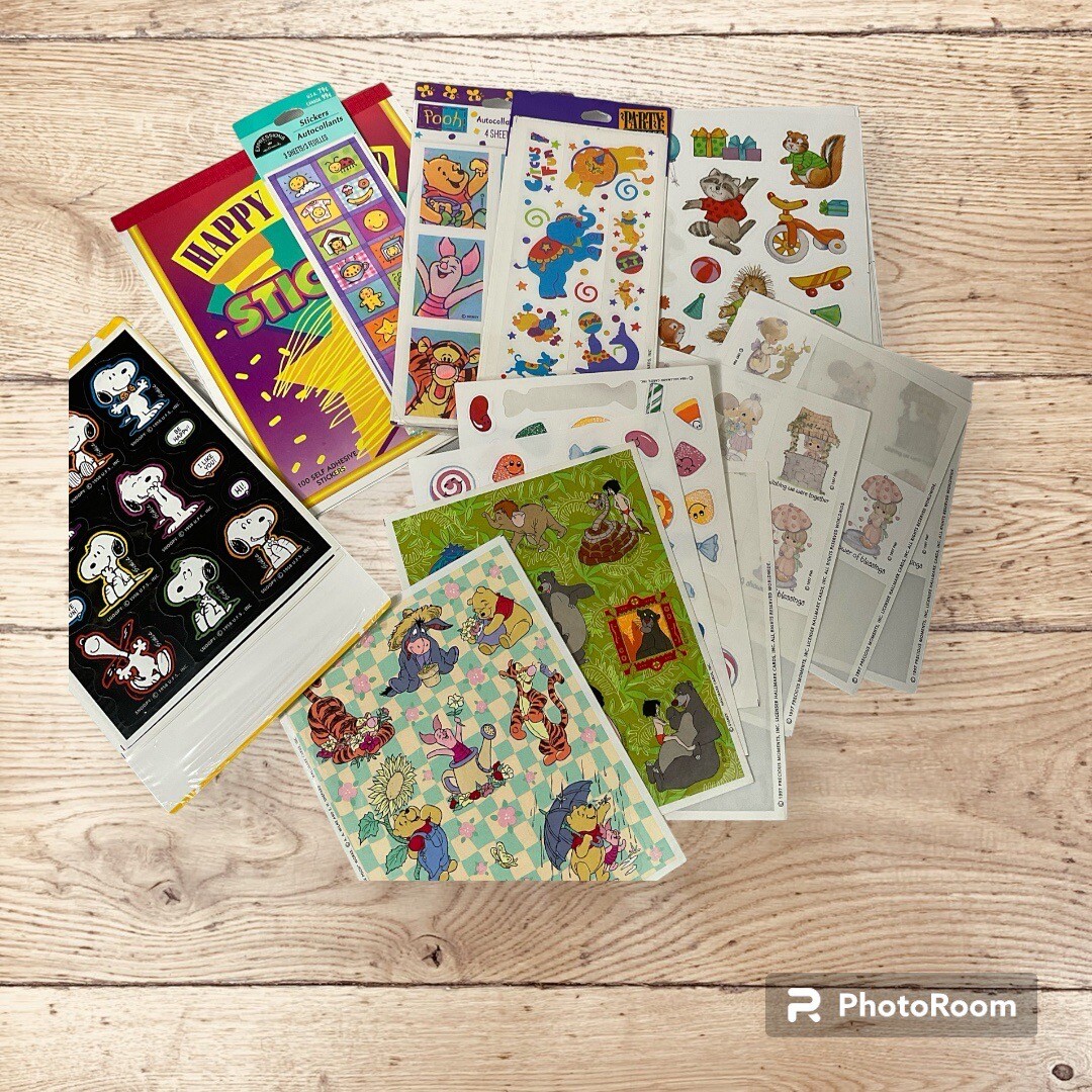 Lots Of Mixed Stickers New Old Stock And Partials Pooh Snoopy George Jungle