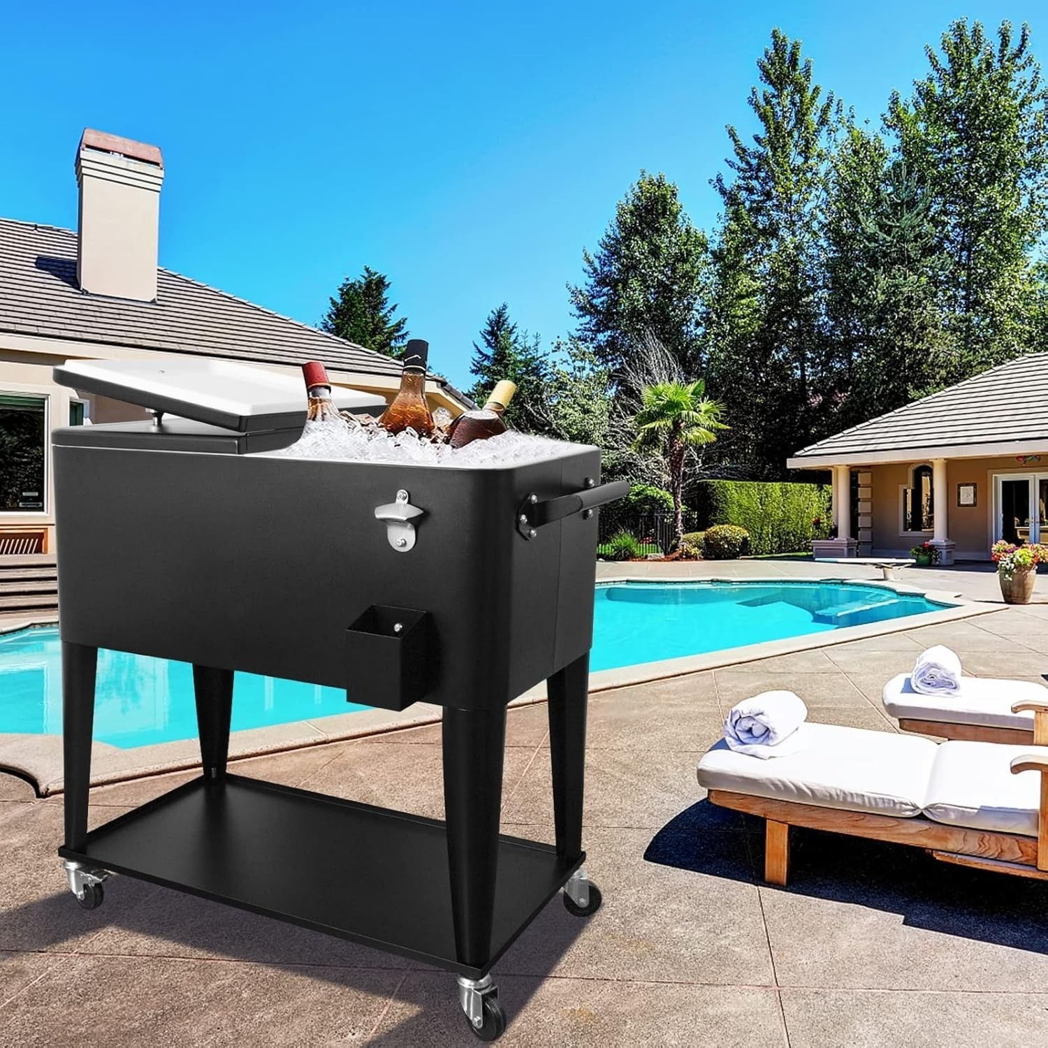 Nattork Portable Rolling Cooler Cart 80 Quart Ice Chest Trolley Outdoor Beverage