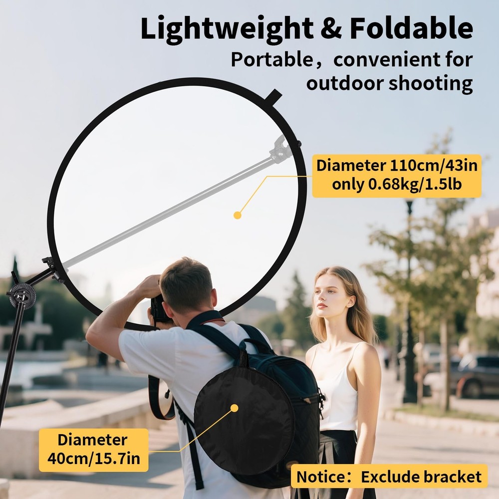 24/32/43/52in Photography Reflector, 5 in 1 Light Diffuser with Panel&Bag, Li...