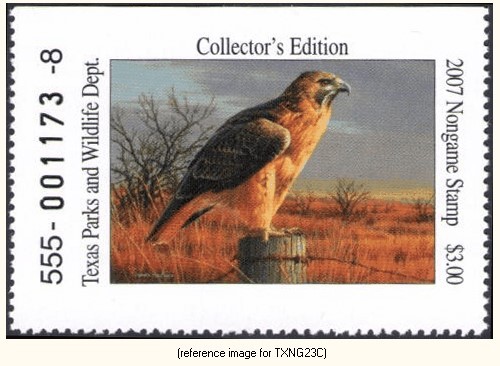 D2K Texas Non-Game Stamp 2007 $3.00 (red-tailed hawk)