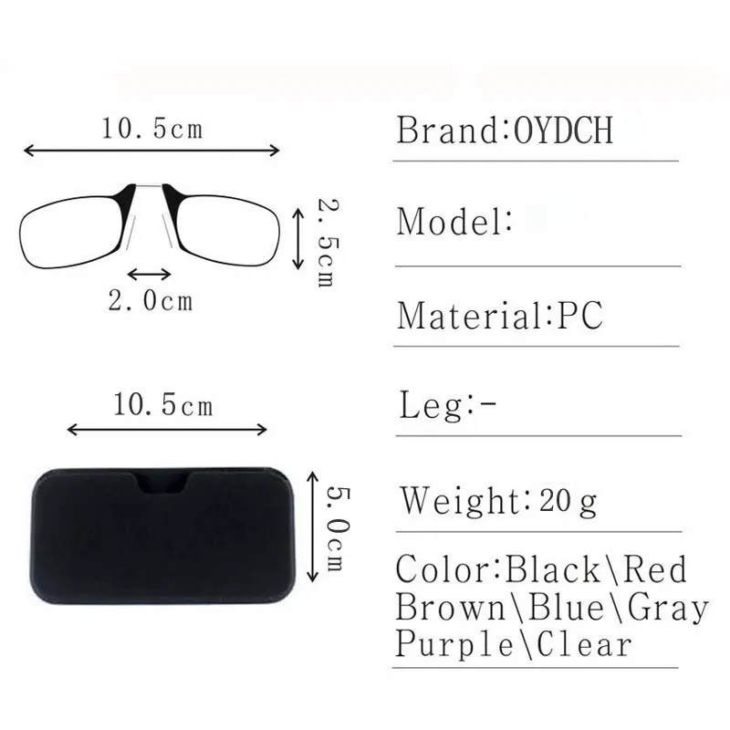 Reading Glasses Nose Clip Ultra Thin Optics Presbyopic +1.0 +1.5 +2.0 +2.5 +3.0