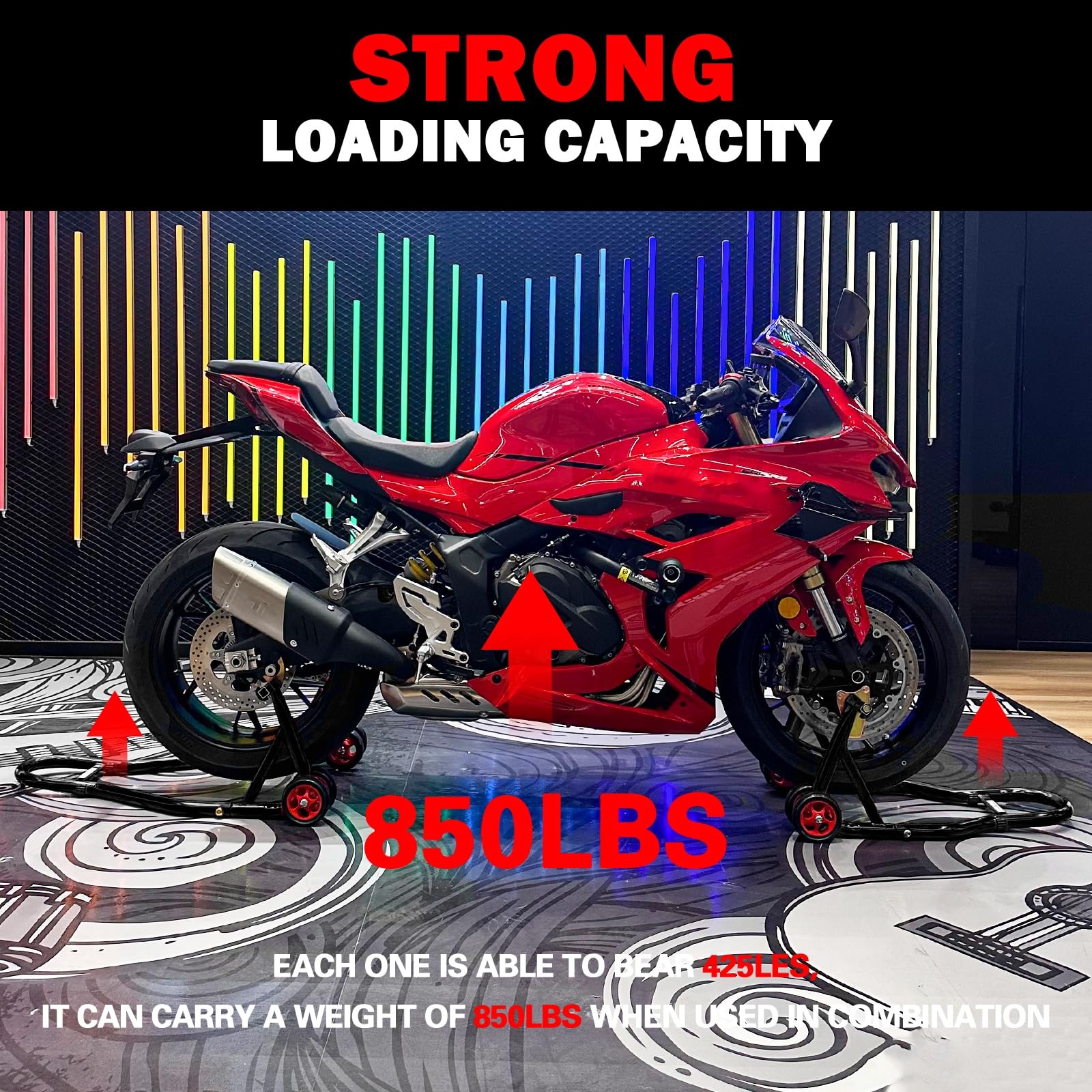 MOTO4U Motorcycle Front & & Rear Stand Black, & Black