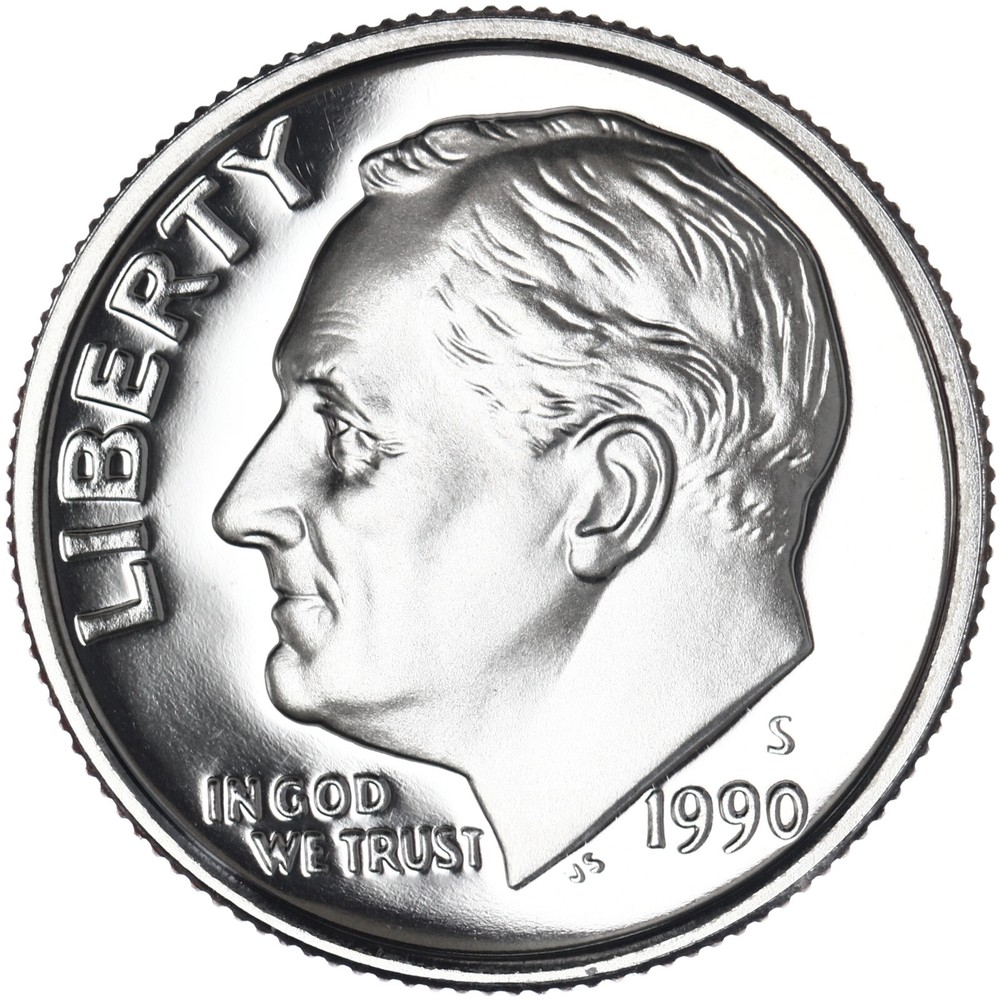 1990 S Roosevelt Dime Gem DCam Proof CN-Clad