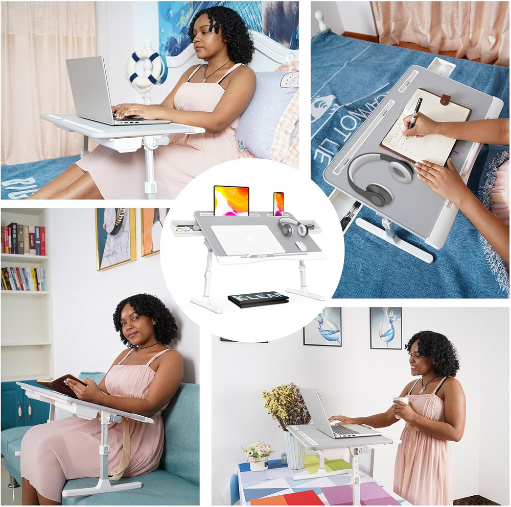 KLEAR Foldable Laptop Bed Tray Desk with Extral Drawstring Bag, Adjustable Bed T