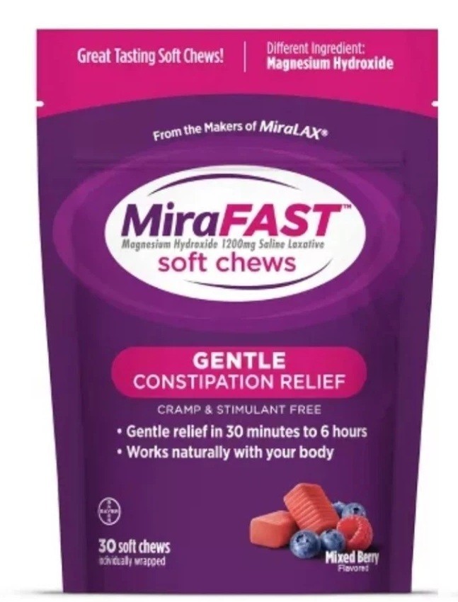 Constipation Relief Soft Chews: MiraFAST, Magnesium Hydroxide (30min-6hrs)
