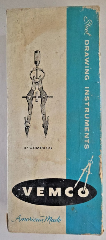 4" Vemco Drafting Compass x/ Box, 3 Drafting Pencils, Lead, Ruler & Sharpener