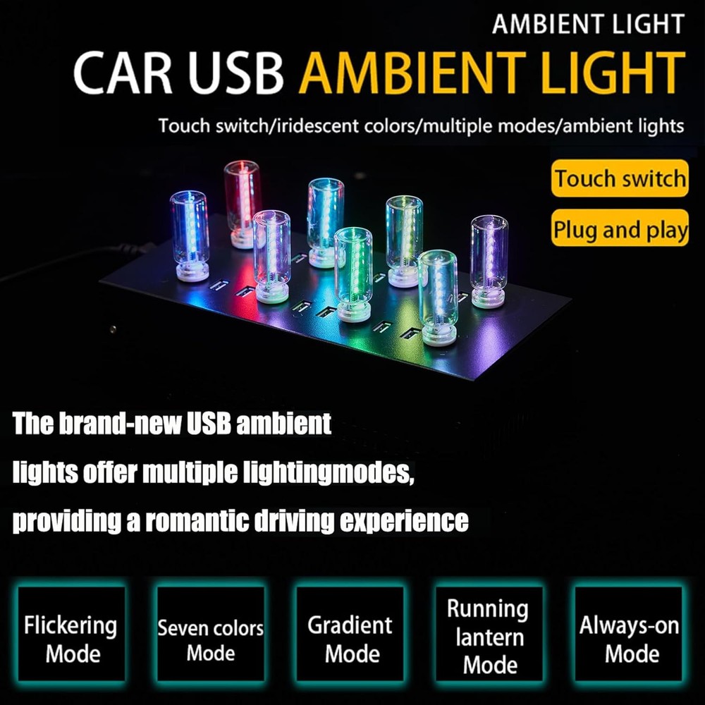 13 in 1 Car USB Night Light, Touch Adjustment Interior Car Lights, Portable Mini
