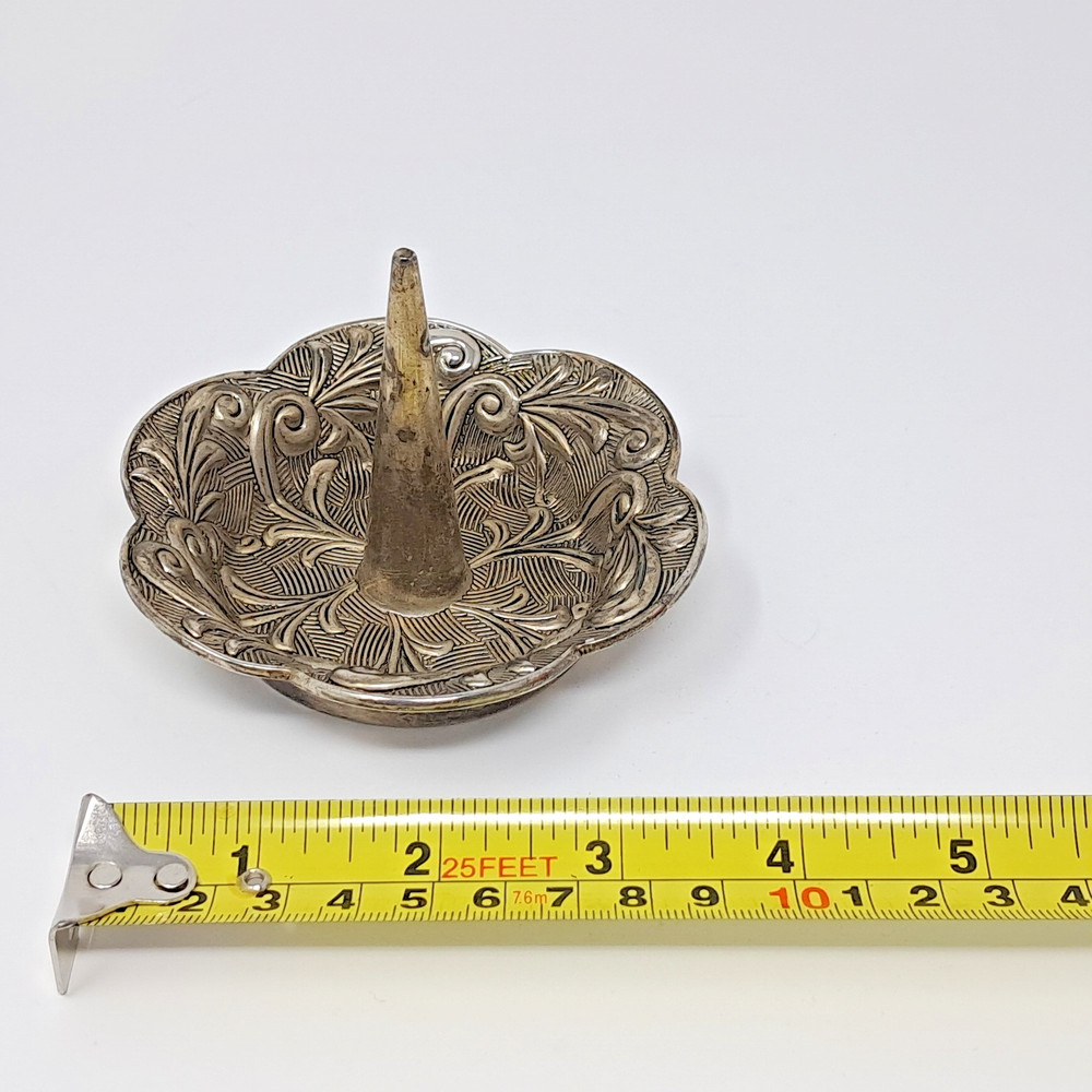 Godinger Silver Plated Ring Holder trinket dish 1992 petal scroll vintage