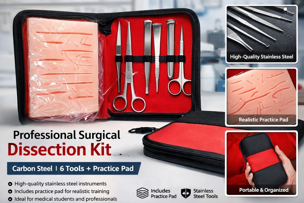 Professional Surgical Dissection Kit with Silicone Practice Pad – Stainless Stee