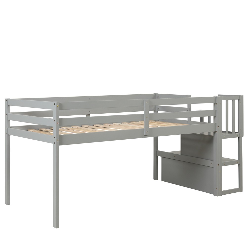 Loft Bed with Staircase Gray Twin Bed Frames