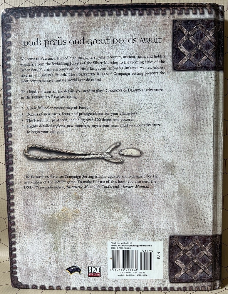 Forgotten Realms Campaign Sourcebook D&D 3.0 Complete With Faerun Map. NM-