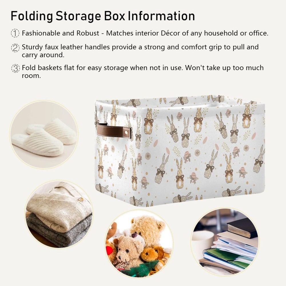Happy Easter Day Eggs Bunny Storage Basket Fabric Laundry Baskets Easter Rabb...