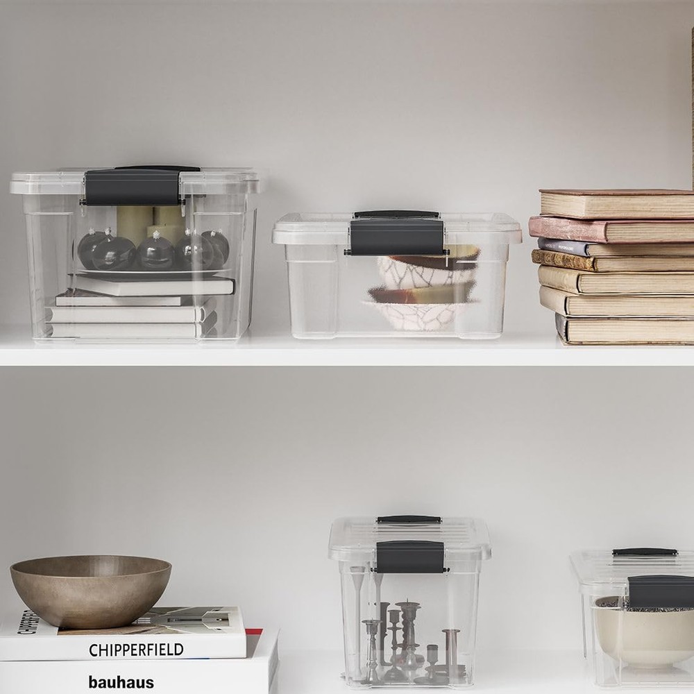 Mini Deep Storage Organizer Bin with Lid X-Deep Small Clear Storage Box with ...