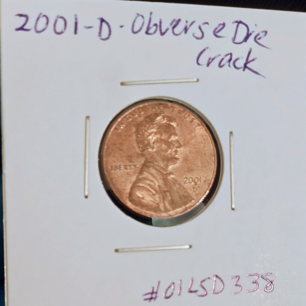 💠🪙💠2001 D Lincoln Memorial Cent ~ Obverse Die Crack Error