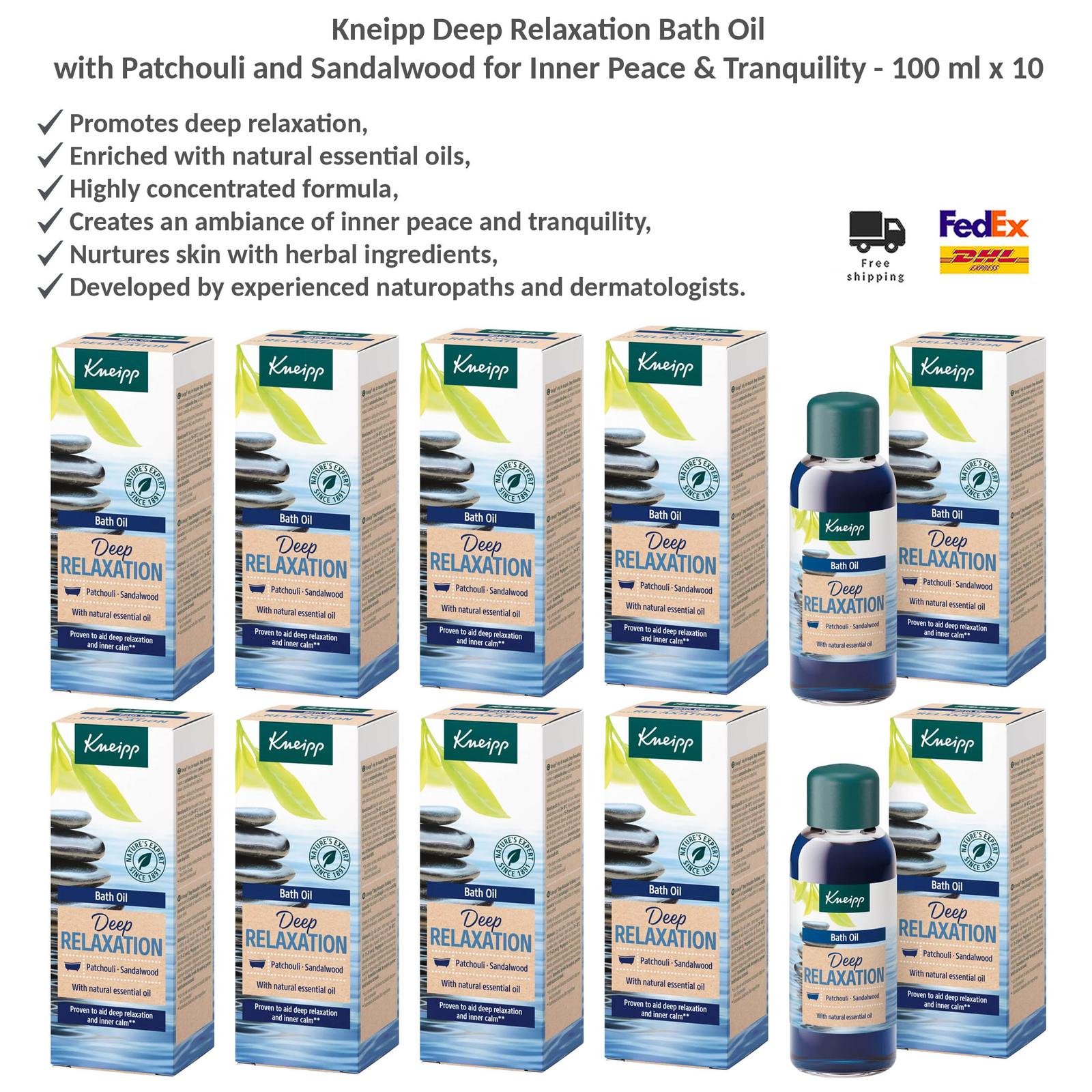 Kneipp Deep Relaxation Bath Oil Natural Essential Oils for Inner Peace 10x100ml