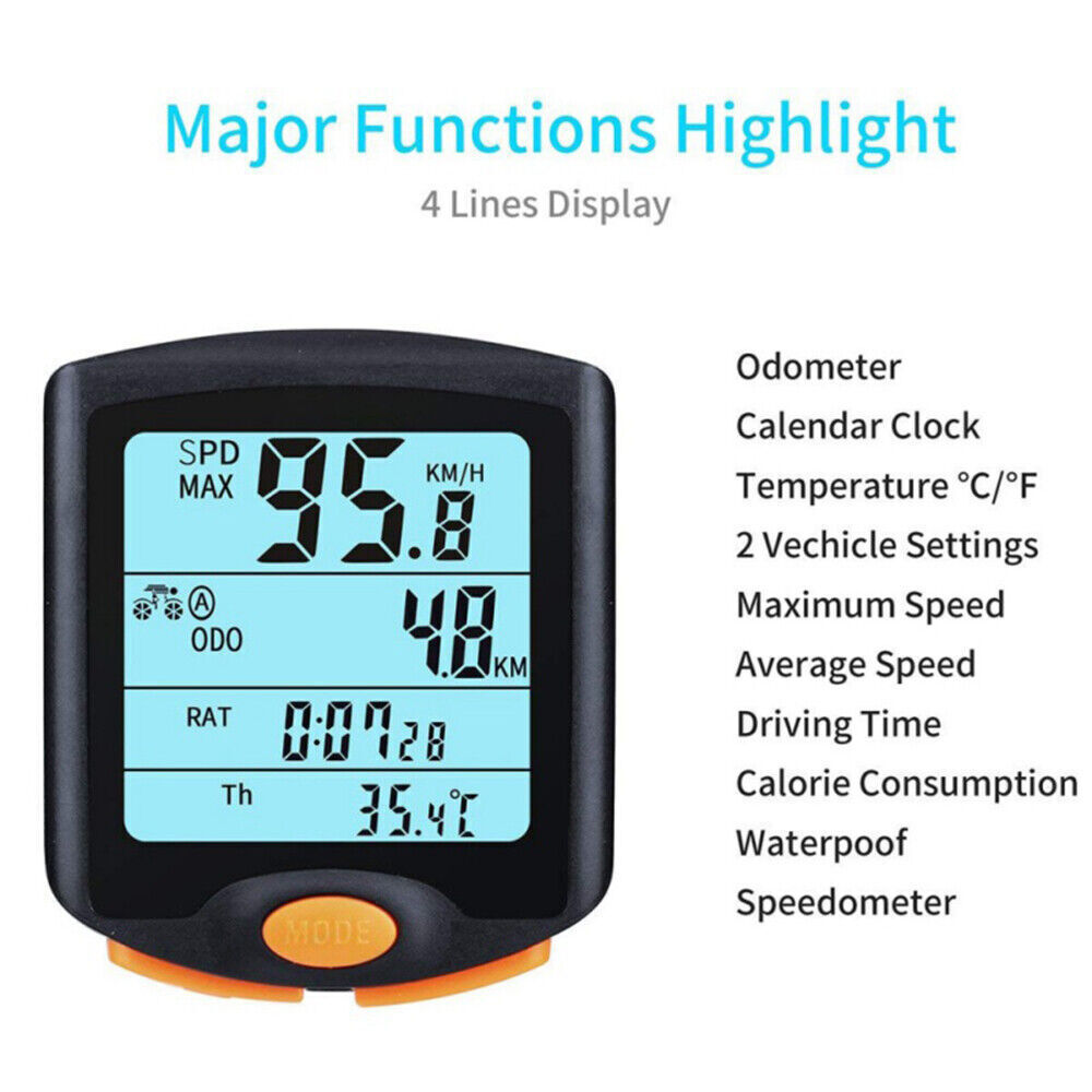 Bicycle Computer Digital Odometer LCD Backlight Bike Speedometer Waterproof