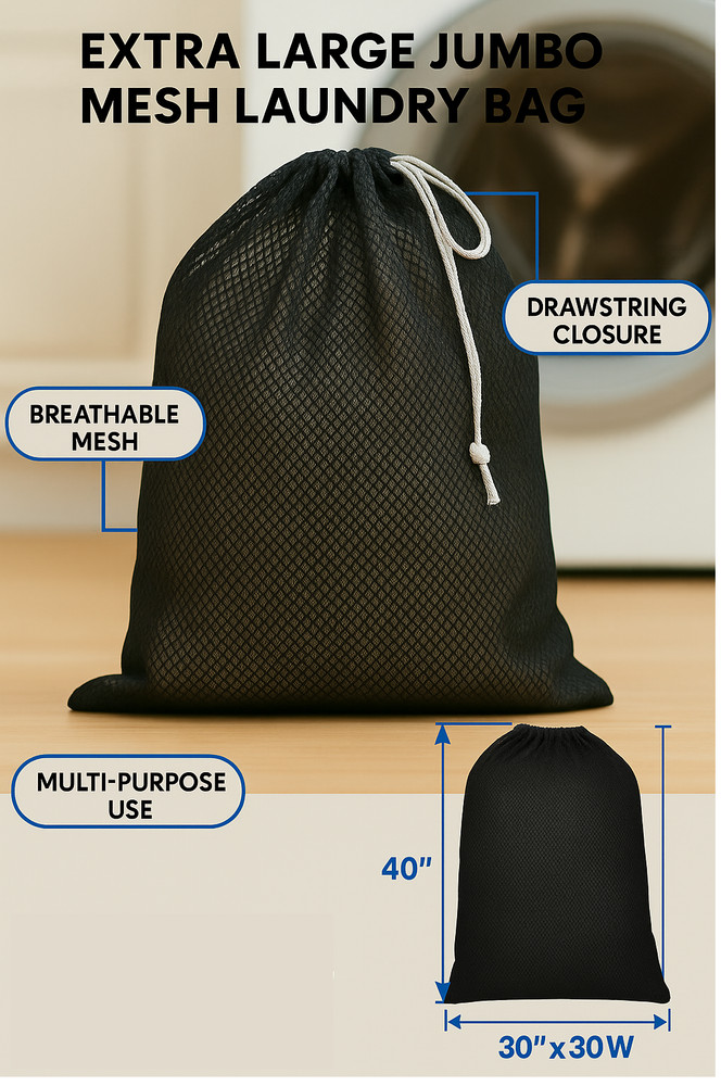 Extra Large Mesh Laundry Bag 40"x30" Drawstring Washable Storage Sack