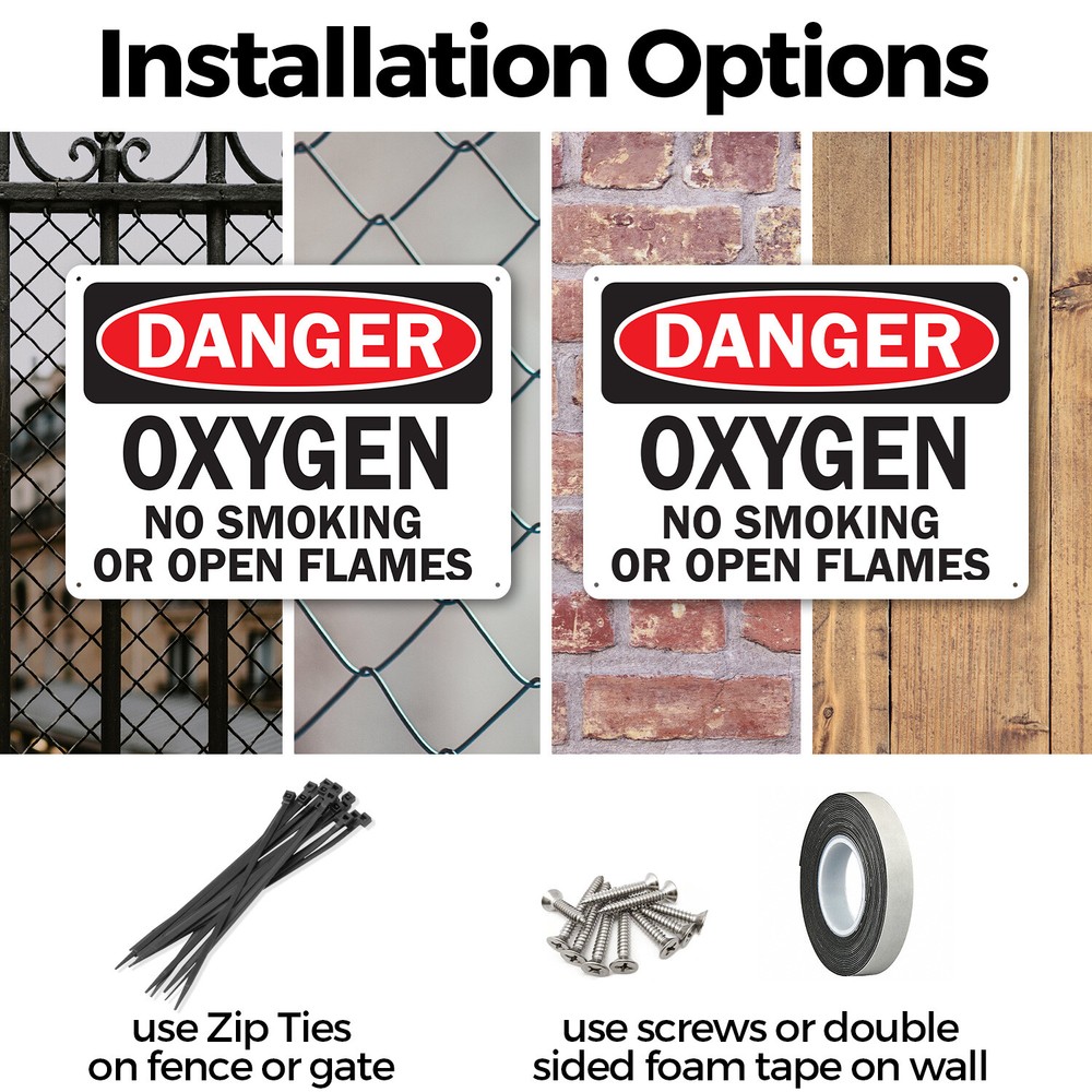 (2 Pack) Oxygen OSHA Danger Sign Decal Metal Plastic