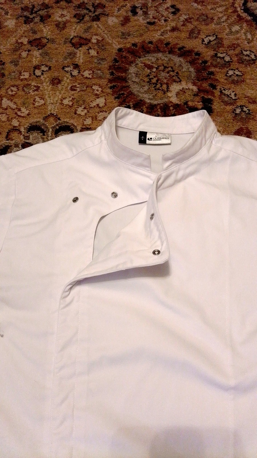 F34) CLEMENT DESIGN CHEF COAT SIZE 2 LARGE LONG SLEEVE NICE USED CONDITION