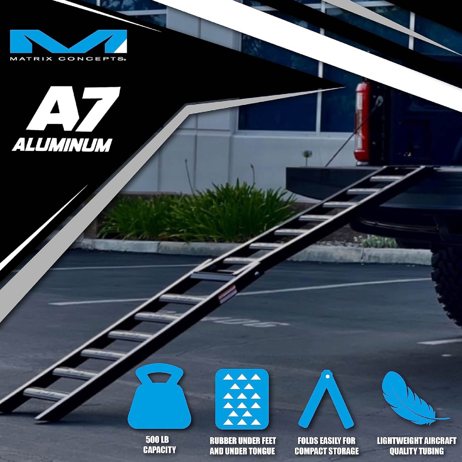 Matrix Concepts A7 Aluminum Ramp - Black/White | 7.5 ft Folding Loading Ramp