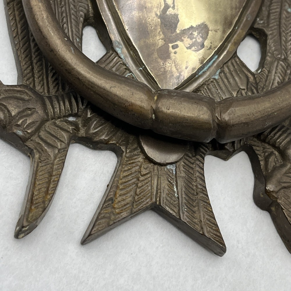 Vintage Solid Brass Door Knocker American Eagle & Shield 6.5" Tall