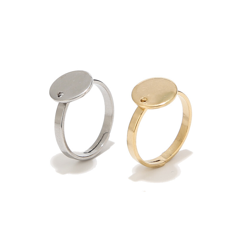 20pcs Gold/Silver Stainless Steel Round Flat Ring Base Adjustable Ring Settings