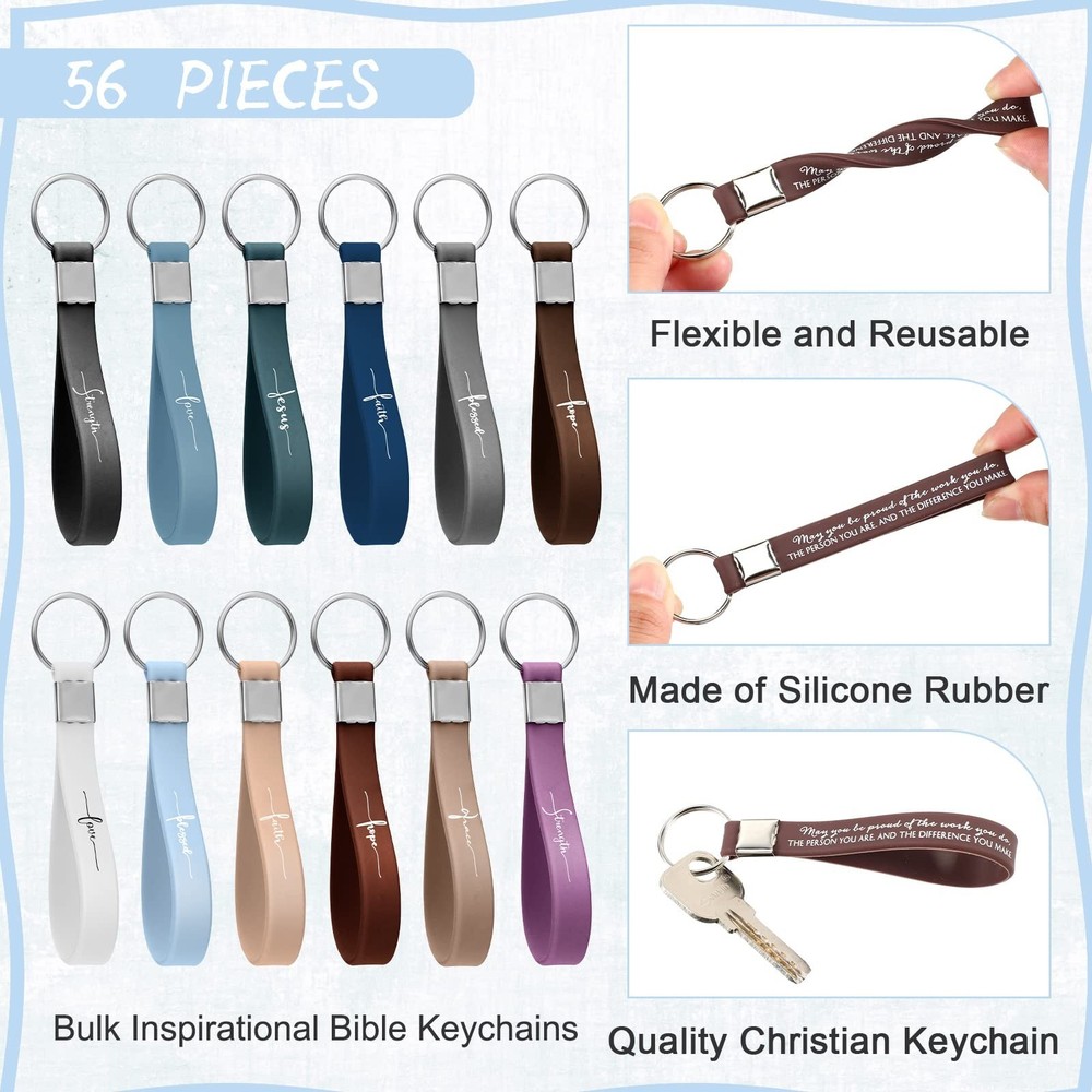 Unittype 56 Pcs Christian Keychains Bulk Bible Verse Scripture Silicone Keych...
