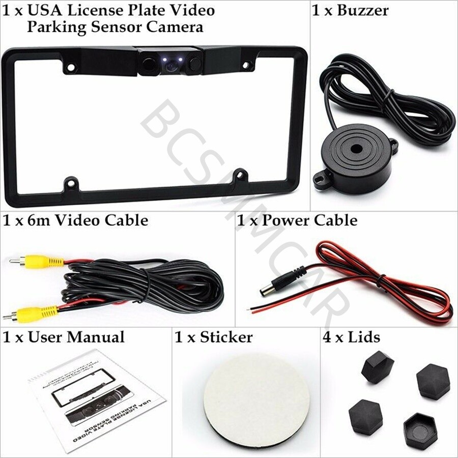 Car License Plate Frame Parking Sensor Radar With 2LED Rearview Backup Camera