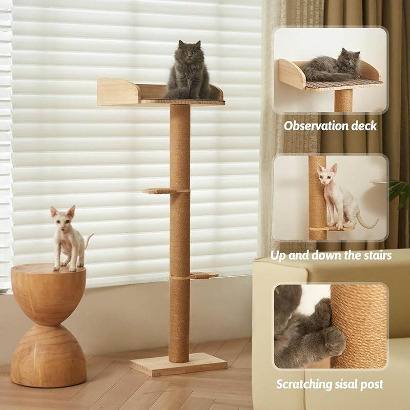 Sturdy Adjustable Cat Window Perch Tree W/ Scratching Post & Suction Cups New
