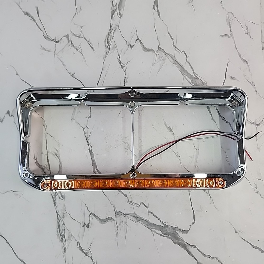 2x Partsam Polished Silver Plastic Headlight Bezel w 12" Amber LED Light Strip