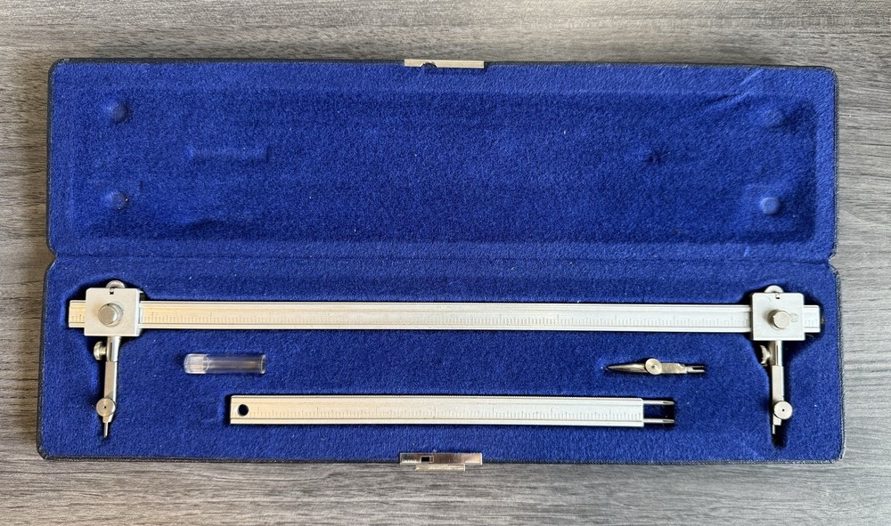 Teledyne Post Beam Compass Drafting Tool Set Original Case Germany 38JC-060