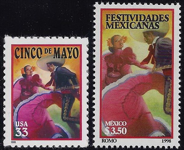3203 & Mexico #2066 "Cinco De Mayo" Joint Issue Mint NH