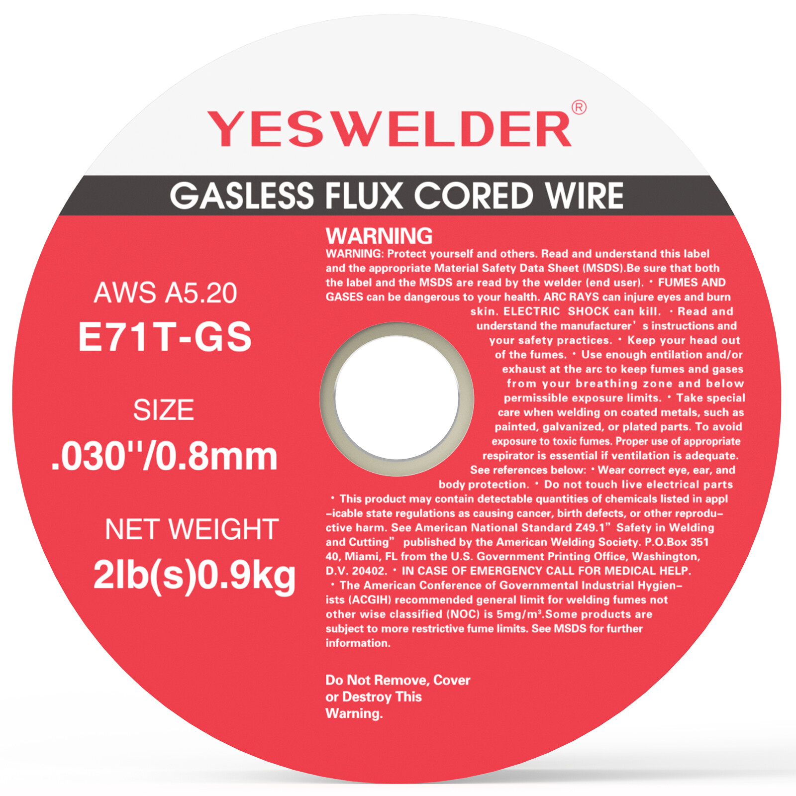 YESWELDER E71T-GS .030'' Gasless Flux Core Wire - 2lb Spool (5-Pack)