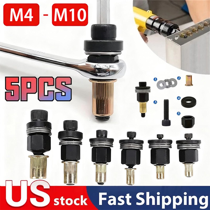 5PCS Hand Rivet Nut Gun Head nuts Simple installation Riveter Rivnut Tool M4-M10