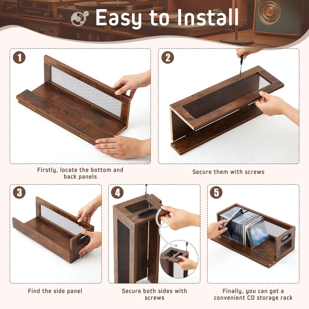 Jetec 2 Set Metal & Wooden Stackable Tabletop Storage Shelf, DVD and CD Stora...