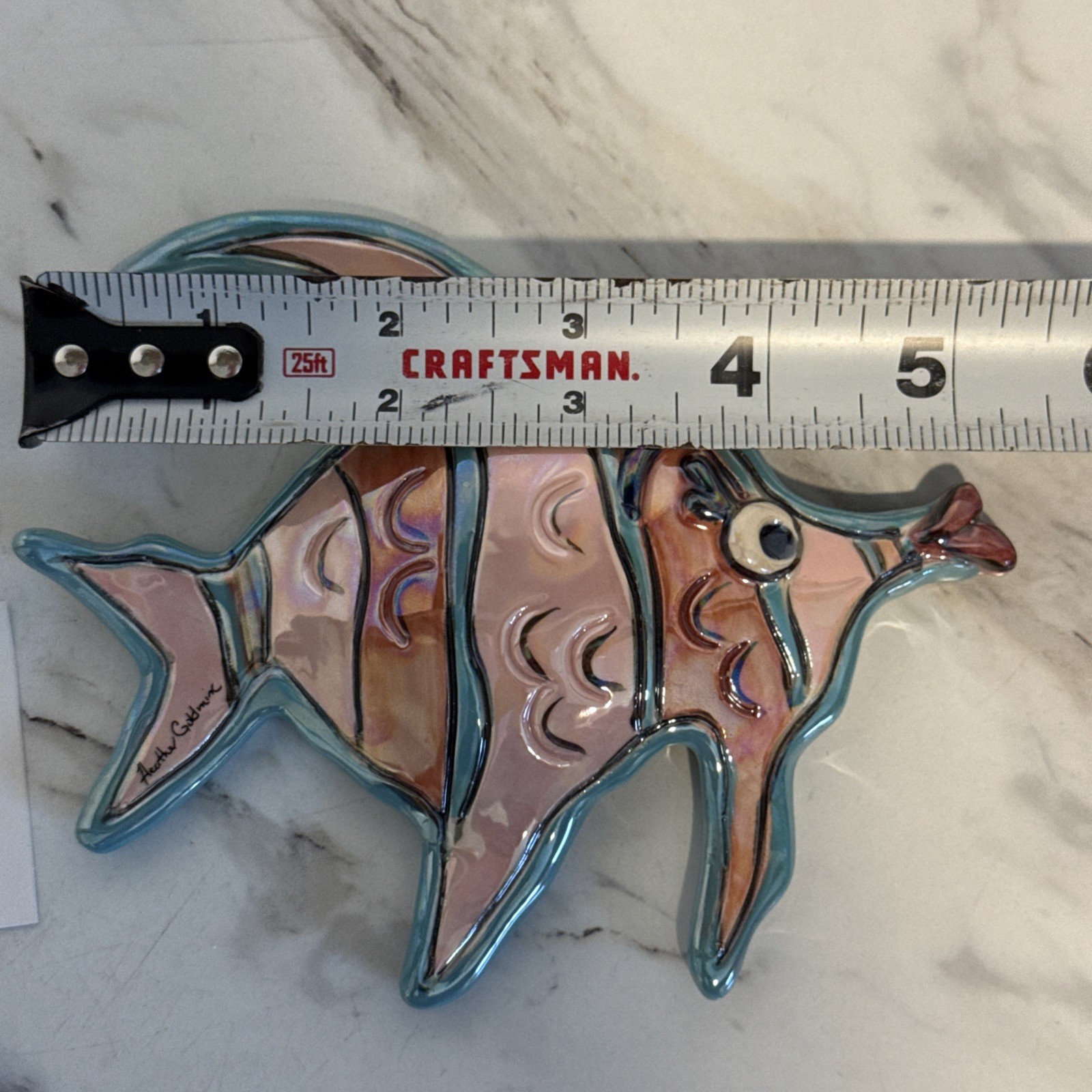 Clayworks Blue Sky Ceramic Angel Fish Wall Plaque Art Small Heather Goldminc