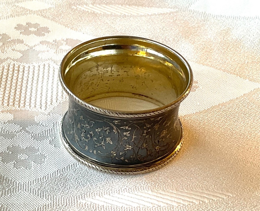 Antique sterling silver NIELLO napkin ring