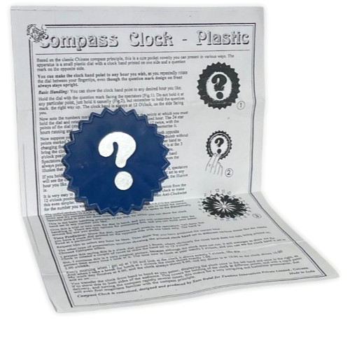 1 COMPASS CLOCK Close Up Pocket Magic Trick Blue Plastic ? Mark Disc Dial Puzzle